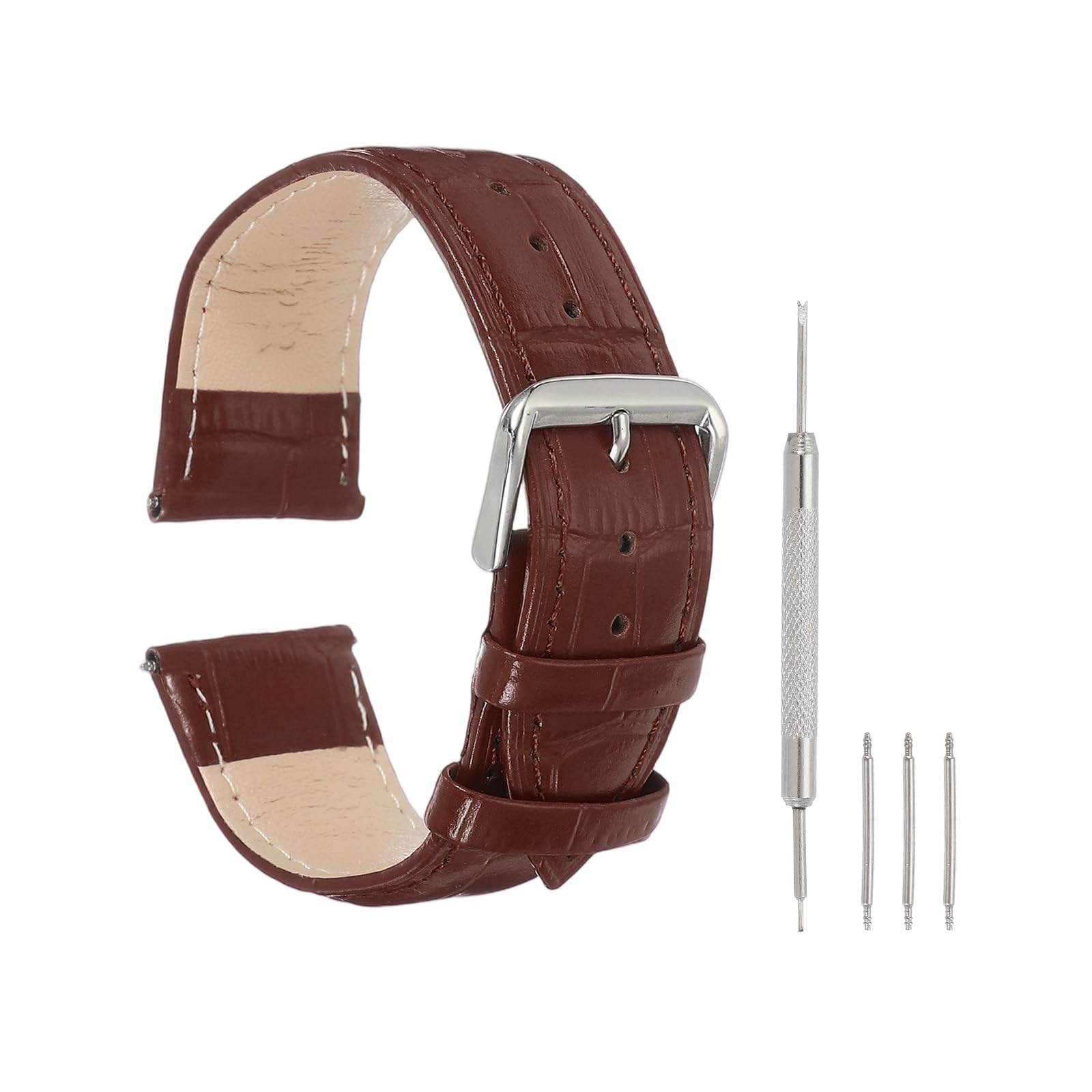 QUARKZMAN Bransoletka skórzana dla mężczyzn i kobiet, 21 mm, wzór krokodyla, bransoletka do szybkiej wymiany, płaska, cienka, elegancka skórzana bransoletka z narzędziami, brązowa