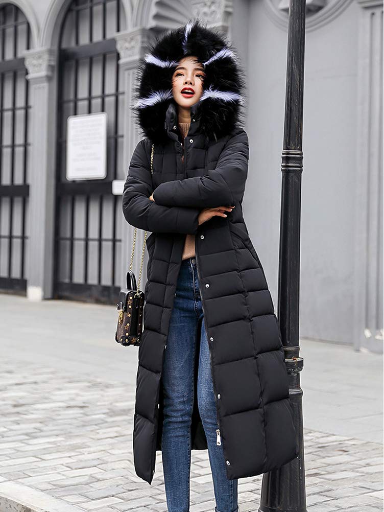 Earnmore Abrigos Mujer Chaquetas de Pluma Largo Acolchado Chaqueta con Capucha Casual Parka Slim Fit Abrigos de Invierno Largas Abrigos de Plumas para Mujer