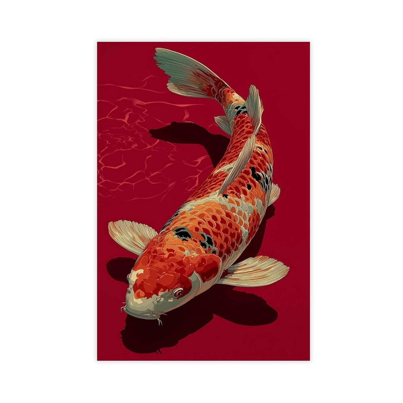 Bareronor Japanese Koi Fish Canvas Poster Bedroom Decor Landscape Office Room Decor Gift 8" L X 12" W