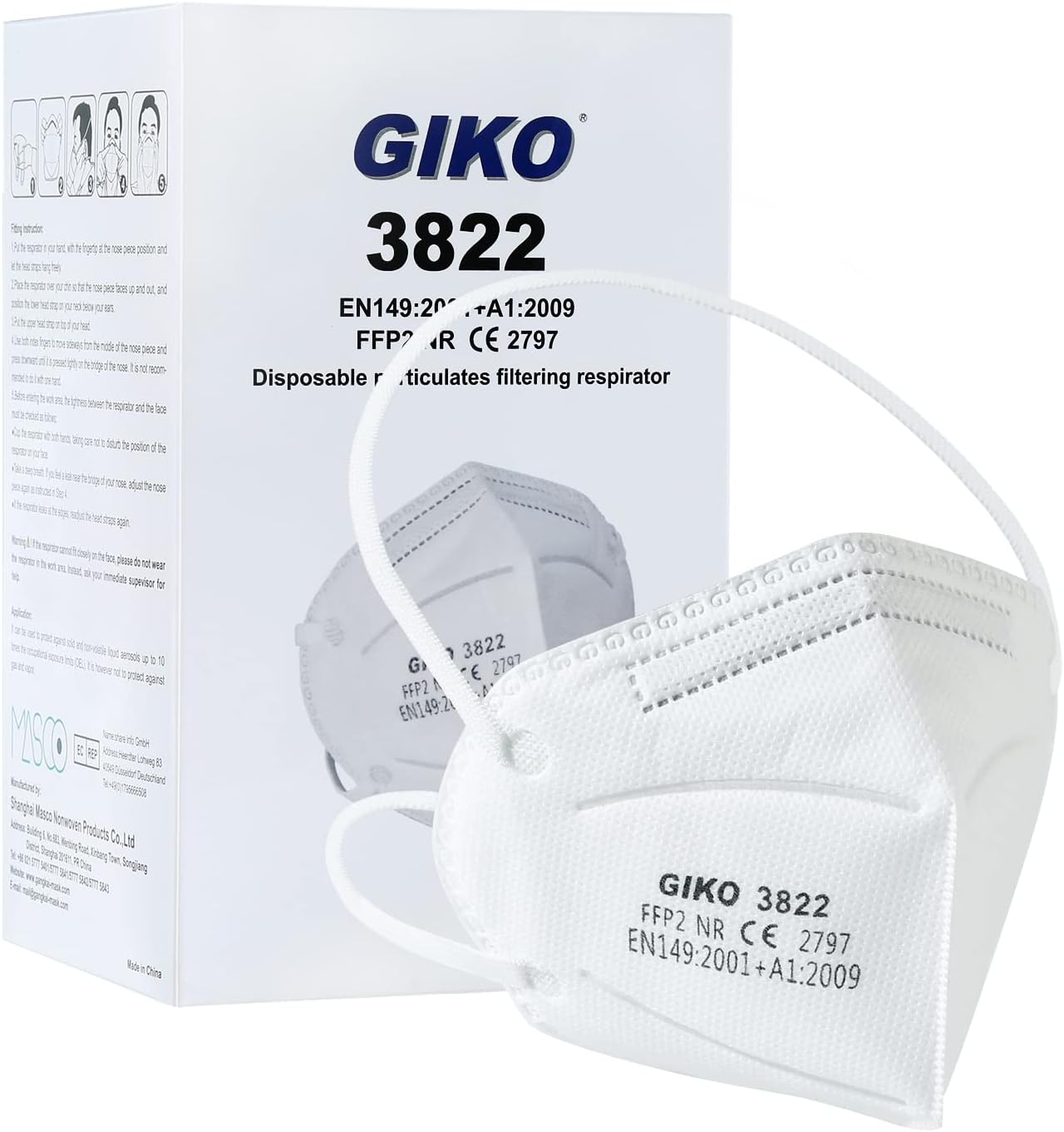 – GIKO FFP2 Masks Pack of 50 FFP2 Respirator Mask FFP 2 Disposable Dust Masks 5-Layer Protective Face Masks, White