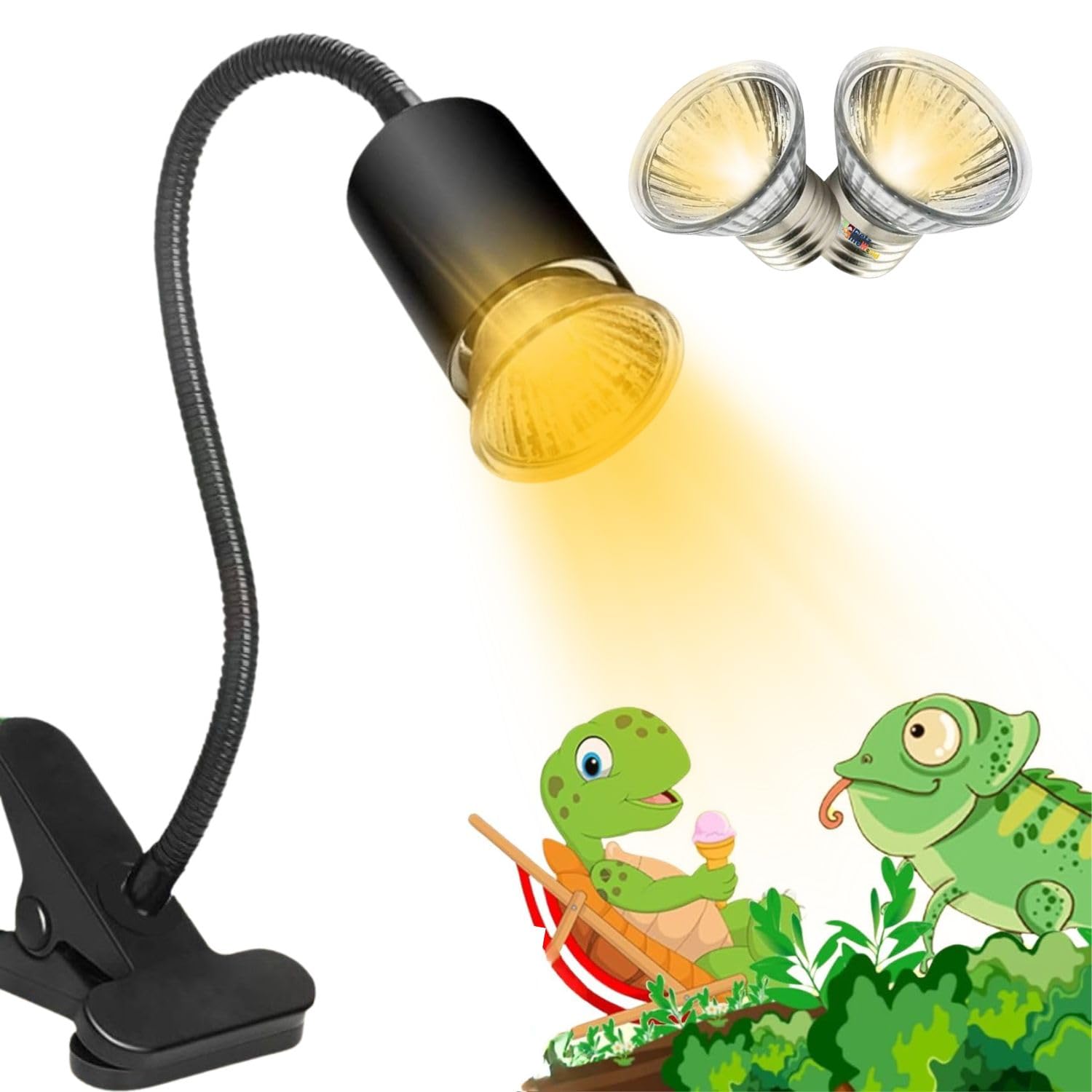 VAYINATO Black UVA+UVB Reptile Heat Lamp with 2 (50W) Bulbs – Adjustable Clamp Holder & Dimmable Basking Light for Turtles, Lizards, Snakes, and Amphibians-image-26