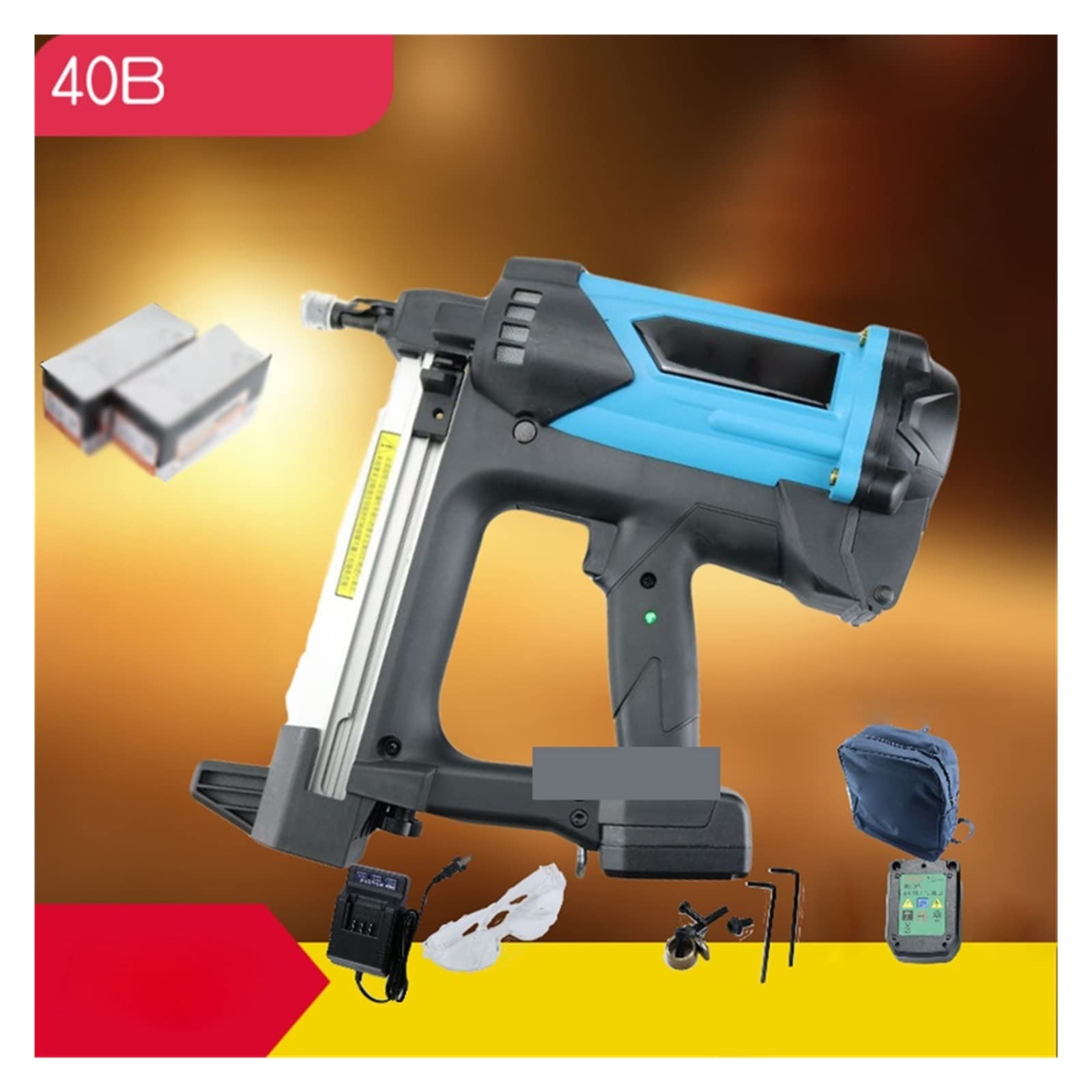 GSN50 elektryczny pistolet do gwoździ drzwi i okna gwoździarka do betonu bezprzewodowy zszywacz do kadrowania lekki przenośny z plastikową obudową (Color : 40B, Size : Blauw)