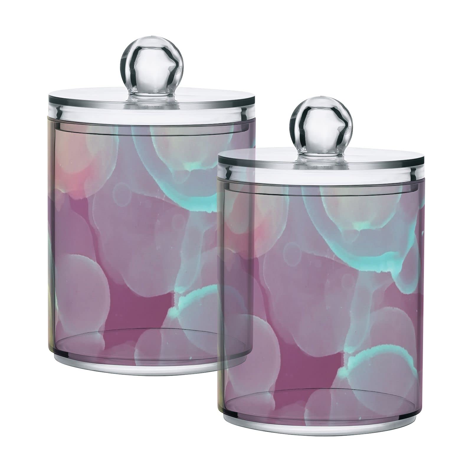 Qtip Holder Dispenser 2 Pack Multicolor Clouds Clear Apothecary Plastic Jars with Lids,Bulingling Bathroom Canister Storage Organizer for Cotton Pads,Cotton Ball/Swabs,Floss 10 Oz