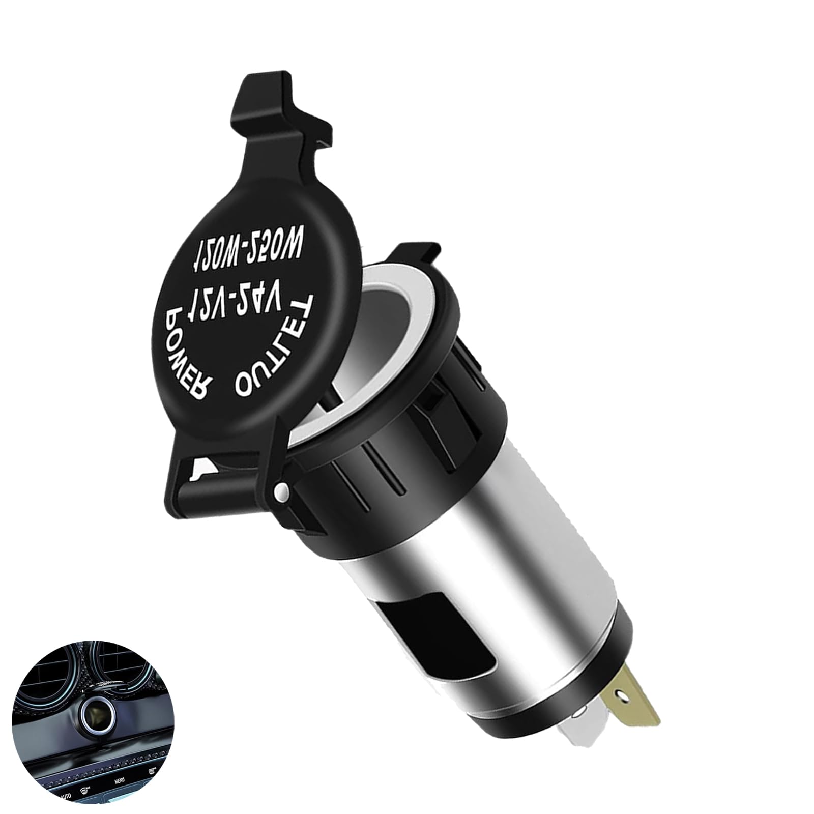 12v-24v 120w Cigarette Lighter Female Socket, Car Cigarette Lighter Socket, for Marine Motorcycle Car Boat Tractor Riding Mower(Black)