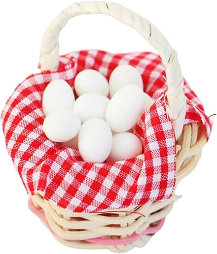 Miniatura 1 de Cesta de huevos en miniatura con 12 huevos, cesta tejida de resina para jugar con alimentos, huevos y patos, adornos para casa de muñecas para