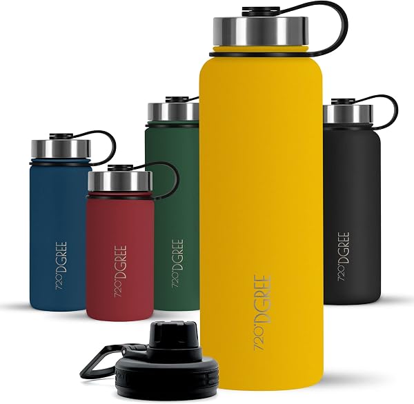 720°DGREE NoLimit Thermal Water Bottle 410 ml, 530 ml, 710 ml, 950 ml, 1200 ml – BPA-Free, Stainless Steel, Double Walled, Leak Proof for Carbon Acid – Thermos Bottle + Free Sports Cap - 1
