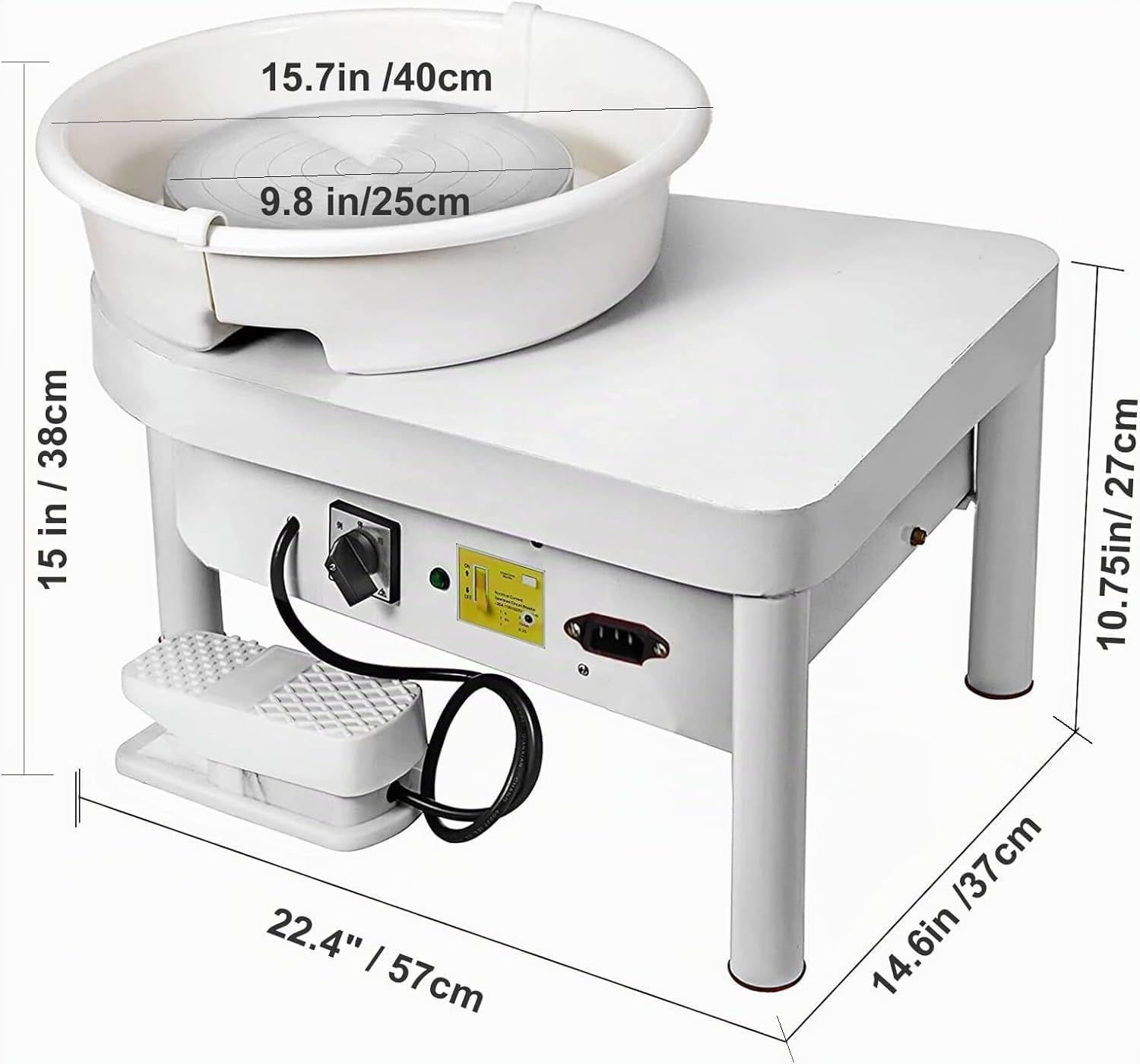NArra Rueda de cerámica eléctrica de 25 cm, 350 W, para adultos, principiantes, artesanía de cerámica con pedal y patas para clases escolares, barra de alfarero, uso doméstico