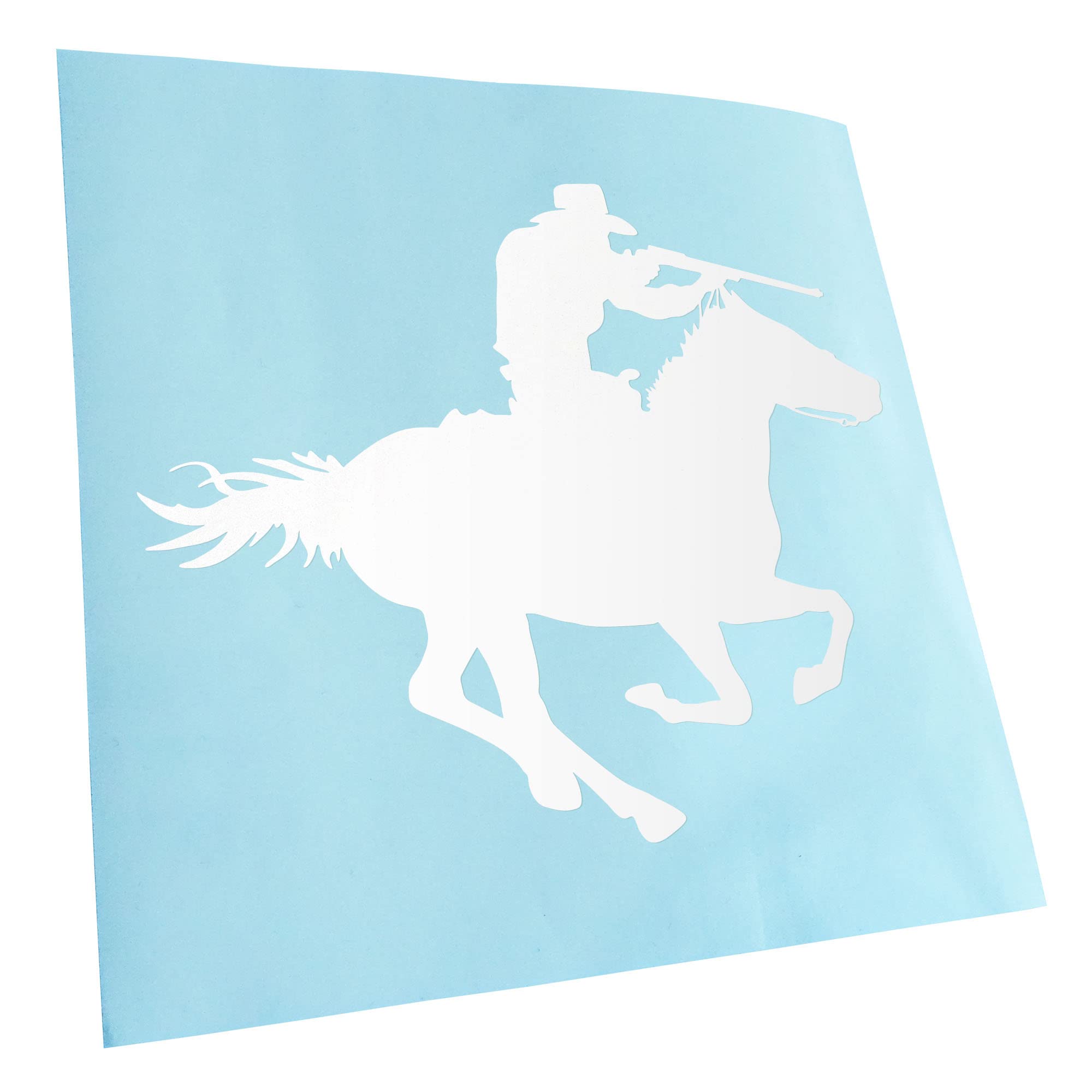Kiwistar - Car Sticker - White - 40 x 33 cm Cowboy with Horse Shooting Sticker for Car, Laptop, Bicycle, Truck, Motorcycle Multicoloured JDM Decal Racing