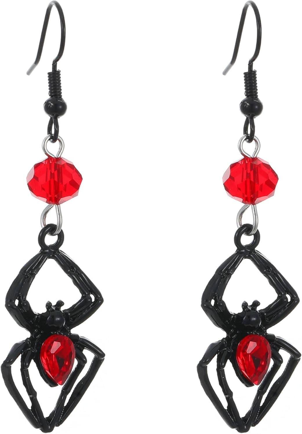 Jean Beau Goth Halloween Black Spider Web Bat Dangle Earrings for Women, Sparkly Red Green Rhinestone Punk Drop Earring Gothic Accessories Jewelry Gift