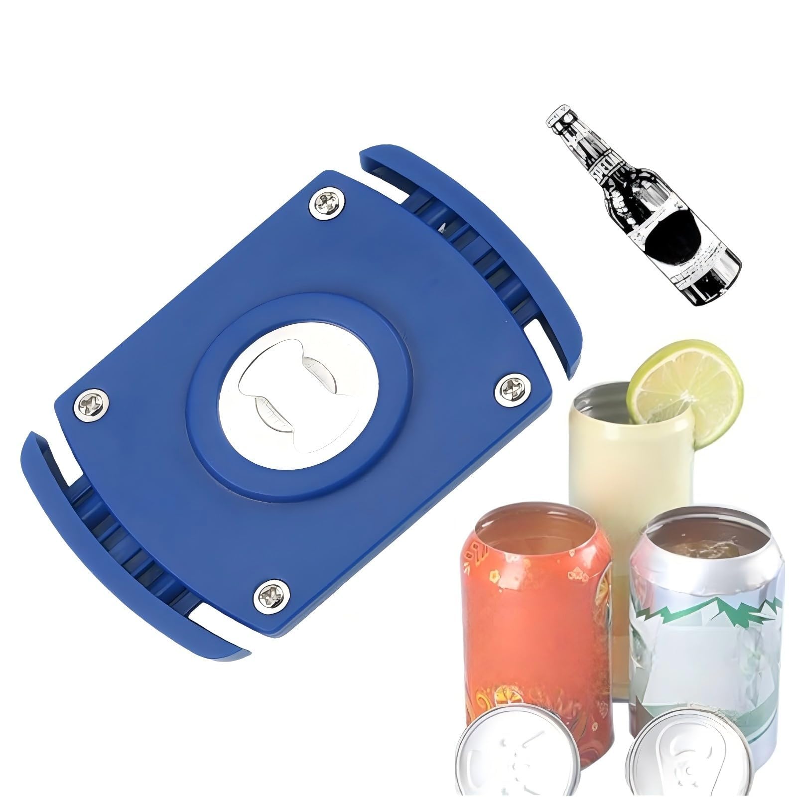 Can Lid Remover for 8-19 oz Beer& Soda Cans, Blue Manual Beverage Can Opener, Smooth Rim Top Opener for Home Bar, BBQ, Parties, Camping
