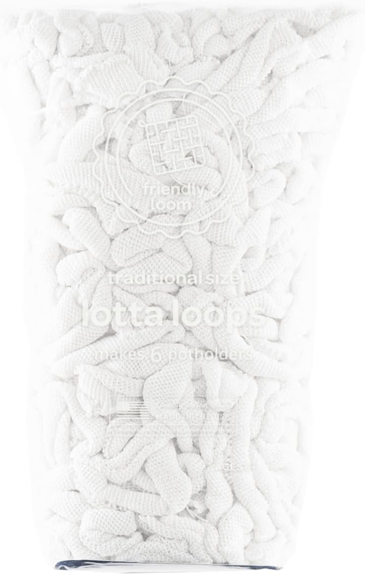 Friendly Loom | Lotta Loops - 7” Traditional-Sized White Potholder Weaving Loops | Craft 6 Cotton Potholders