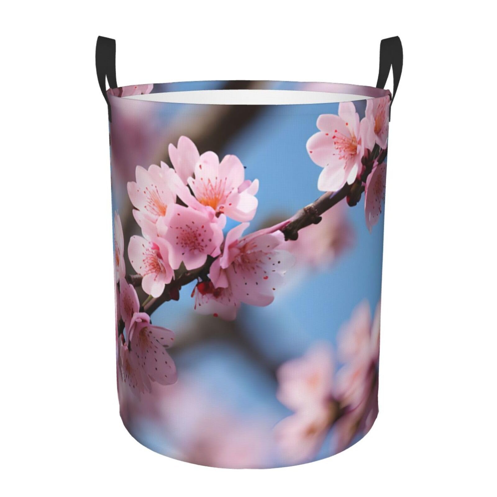 M Collapsible Round beautiful cherry blossoms Print Laundry Hamper