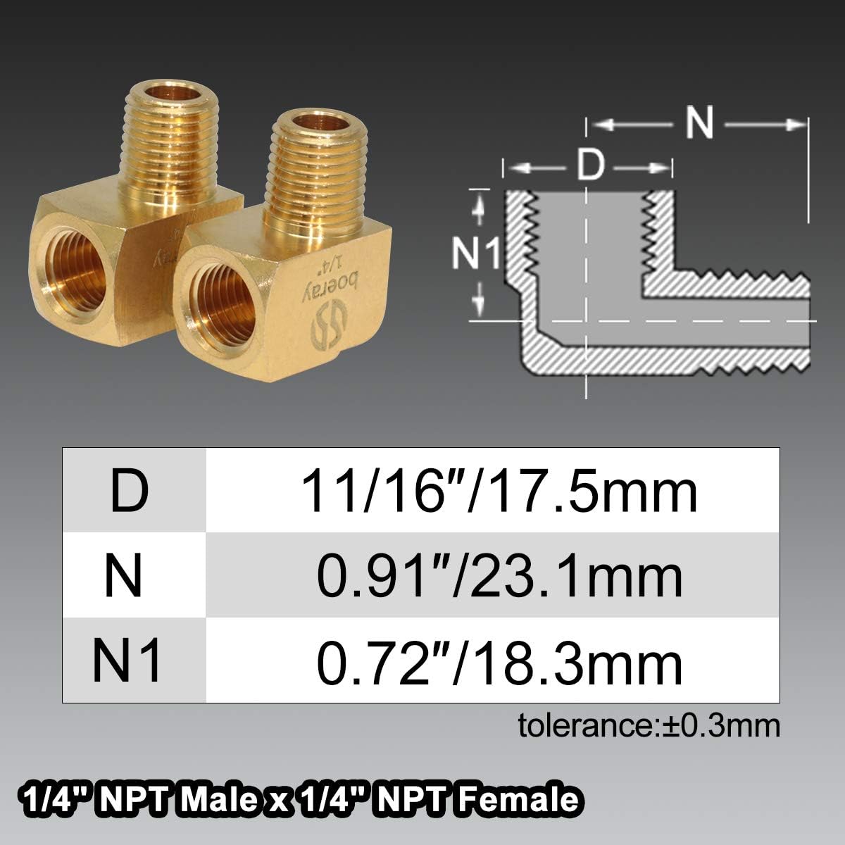 BOERAY 5pcs Brass Fitting,1/4" NPT Male Pipe, 1/4" NPT Female 90 Degree Barstock Street Elbow