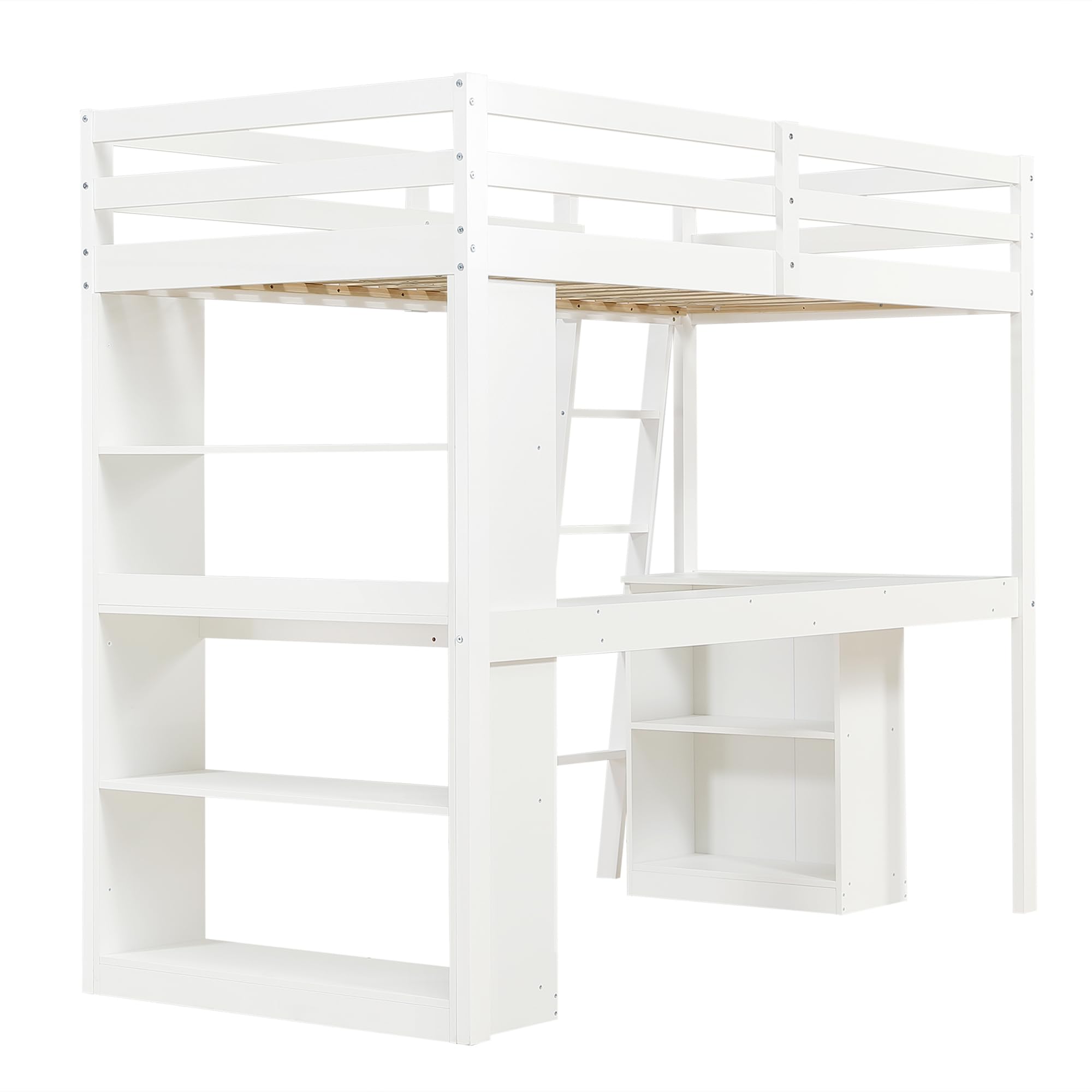 SUKY Cama Alta 90x200 cm con Estante de Almacenamiento y Barandilla de Seguridad