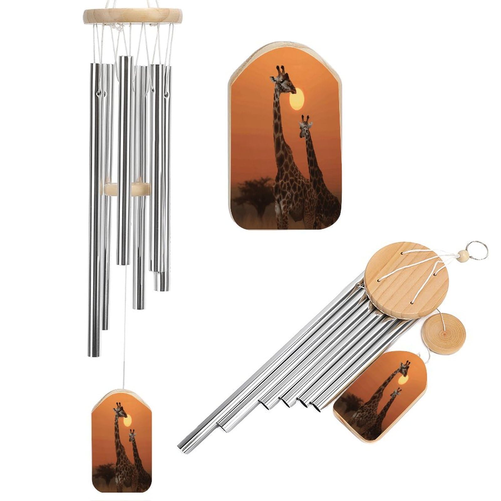 Giraffe at Sunset Wind Chimes for Outside Personalized Sympathy Wind-Chime with 6 Tuned Tubes Elegant Aluminium Wind Chimes Memorial Windchimes Best Gift 20.5"