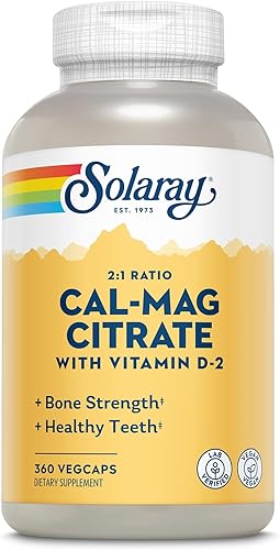 Solaray Citrato de calcio y magnesio 21 con vitamina D2 soporte saludable para huesos músculos y nervios 60 porciones 360 cápsulas vegetales