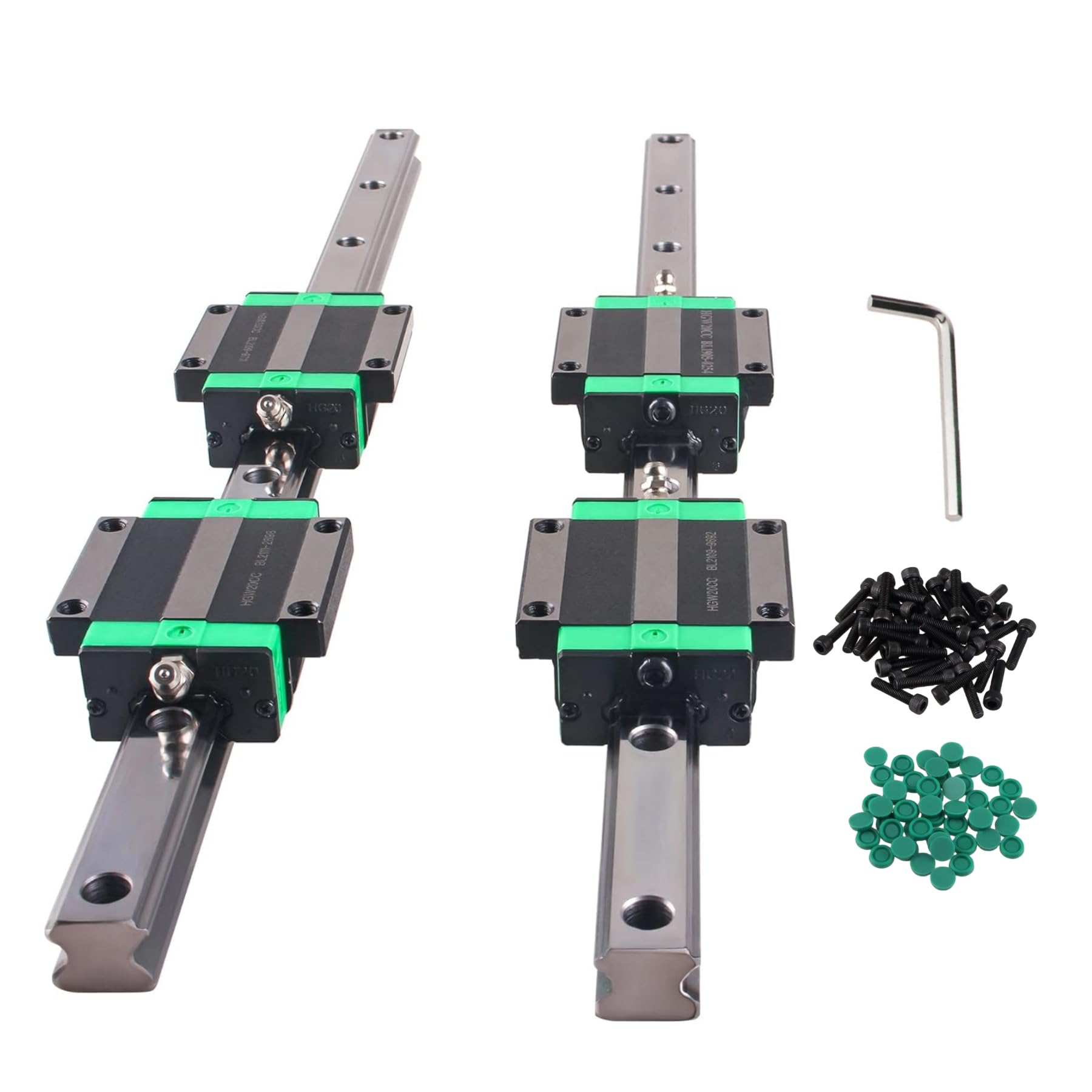 ANWOKIT Linear Guide Rails, 2PCS HGR20 1000mm Linear Rails + 4PCS HGW20CC Flange Type Bearing Carriage Slider Blocks,Linear Slide Guide Linear Slide Kit for DIY CNC Routers Lathes Mills