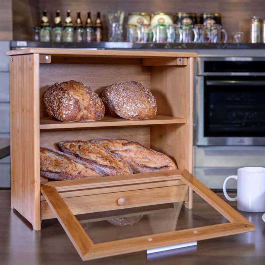 LIOONS Práctica Panera, Panera De Doble Capa, Panera De Cocina, con Ventana Transparente para Mayor Comodidad Y Frescura