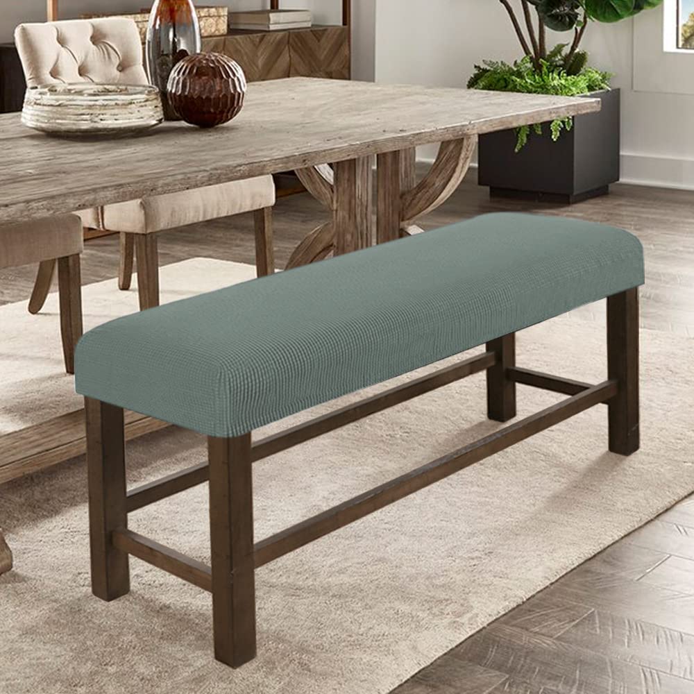 Rectangle Bench Covers, Removable Dining Chair Cover, Soft Fit Universal Stretch Bench Chair Slipcovers, Anti-Dust Washable Jacquard Seat Protector for Bedroom, Living Room, Kitchen(Checked Green)