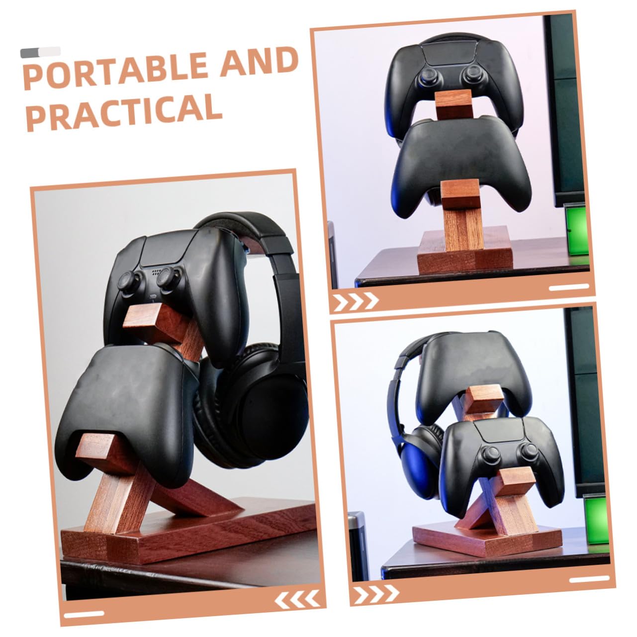 Supporto Controller e Cuffie da Tavolo in Legno Stile Multifunzionale per Console Organizer da Parete Solido e Decorativo per Accessori Gaming