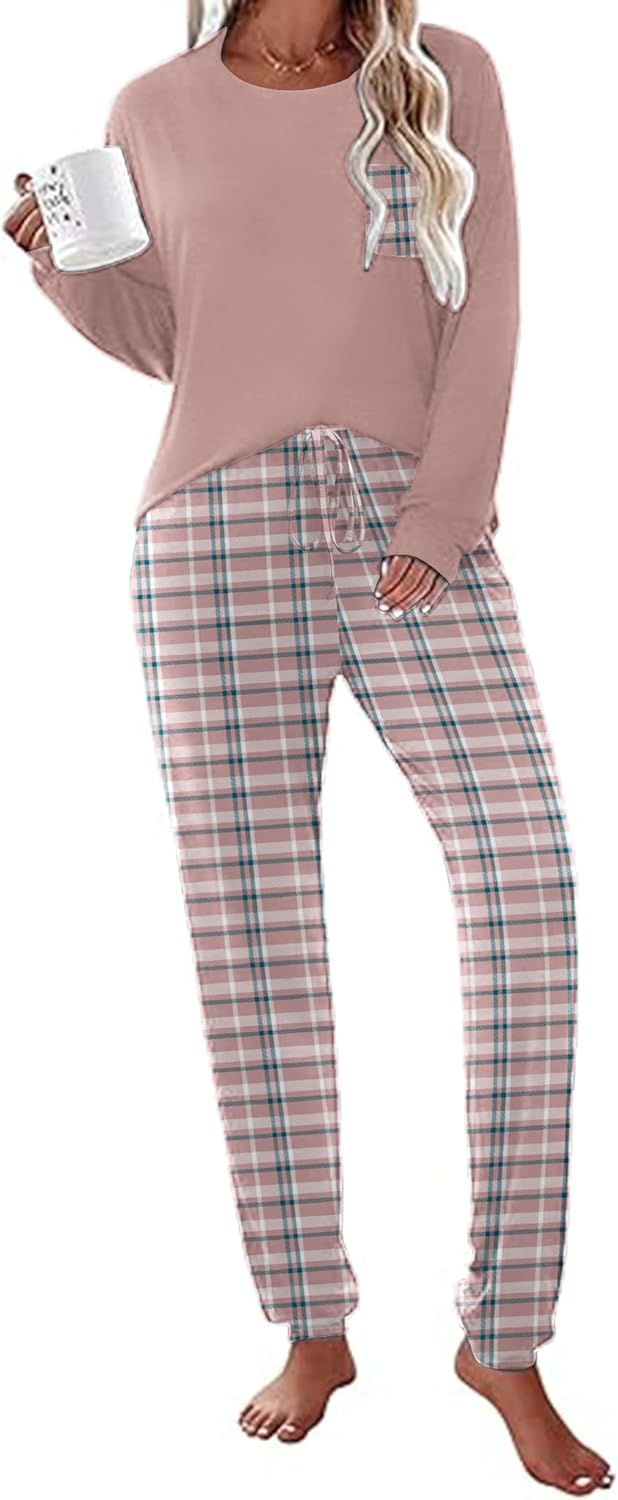 Ekouaer Womens Pajamas Set Long Sleeve Christmas PJ Sets Soft Lounge Set for Women Sleepwear Joggers with Pockets