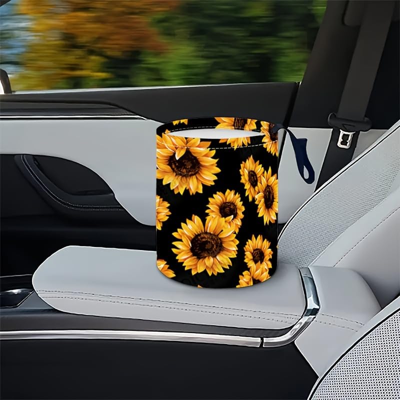 Image of Portable Reusable Waterproof Car Trash Bin, Multipurpose Vehicle Organizer, Road Trip Essentials (sunflower2)
