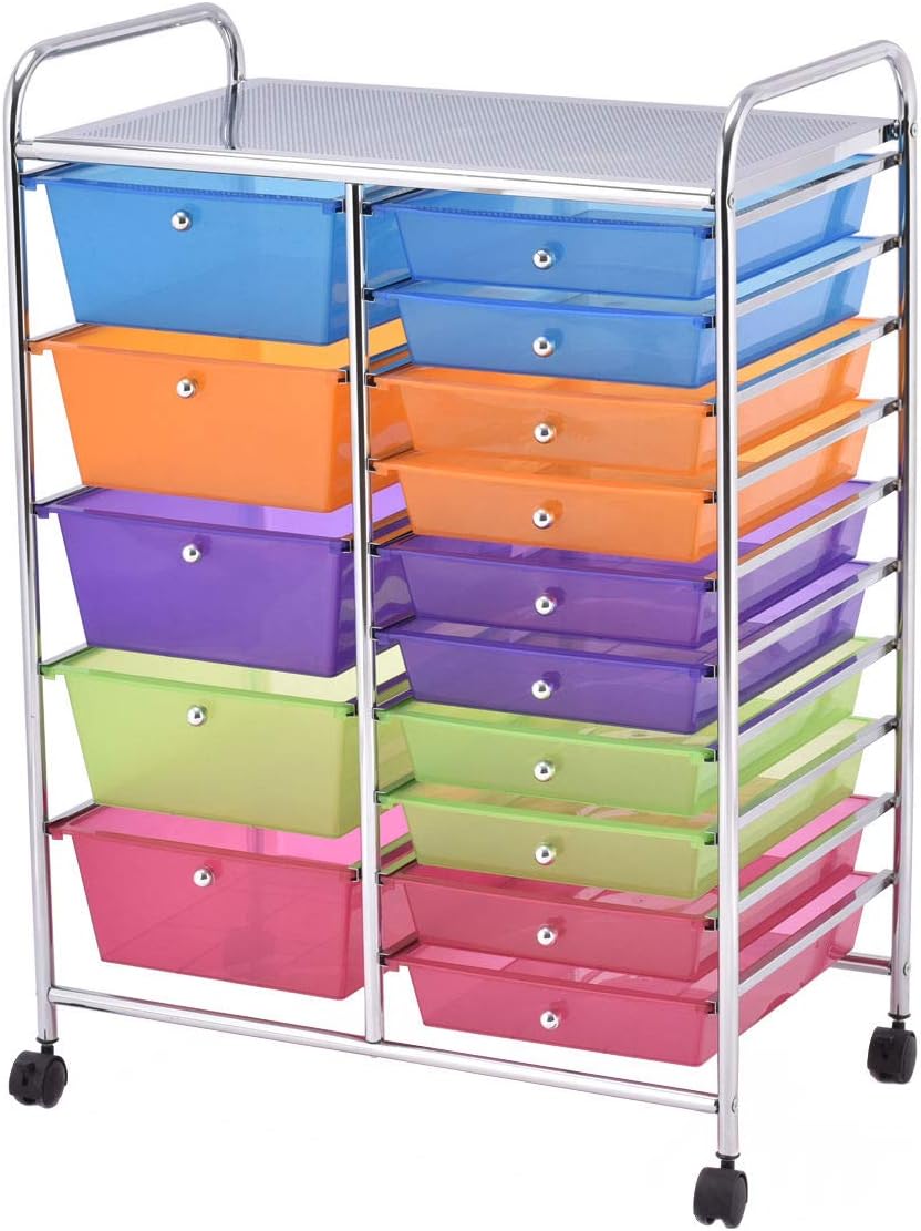 Multi Purposed Rolling Storage Cart Organizer with 15 Drawers (Multi Color)