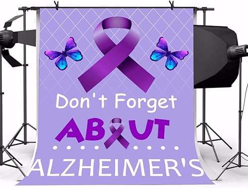 Miniatura 8 de FHZON No te olvides del telón de fondo de Alzheimer, arte negro para porche, accesorios de cabina de fotos de mariposa morada, suministros de fondo