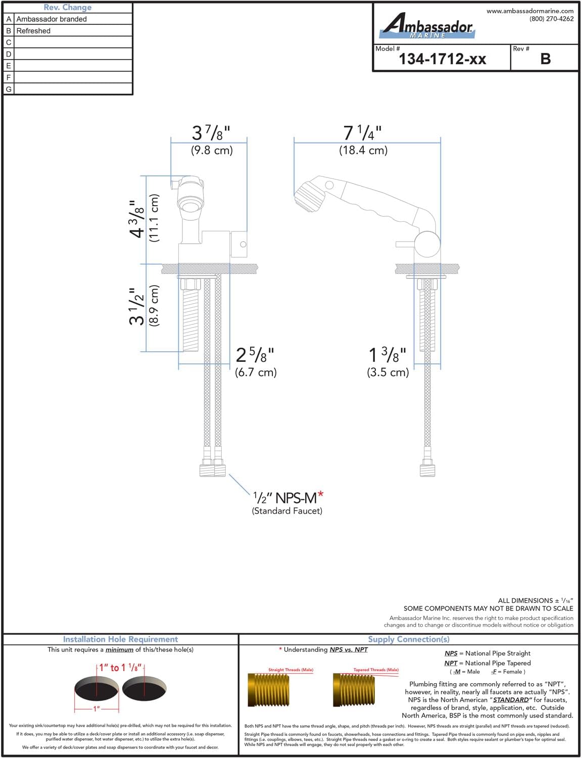 Ambassador Marine Aidack- Pull-Out Deck Tap (Cold Only) (Classic Arctic White Sprayer, 6' White Rubber Hose) (Chrome/Arctic White) 134-1712-CA-W