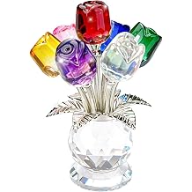 Rainbow Crystal Rose Bouquet Figurine, Colorful Glass Roses in Vase, Crystal Flower Figurines Collectible Sculpture for Women Mothers Day Valentines Home Decor Ornament Gifts Colour