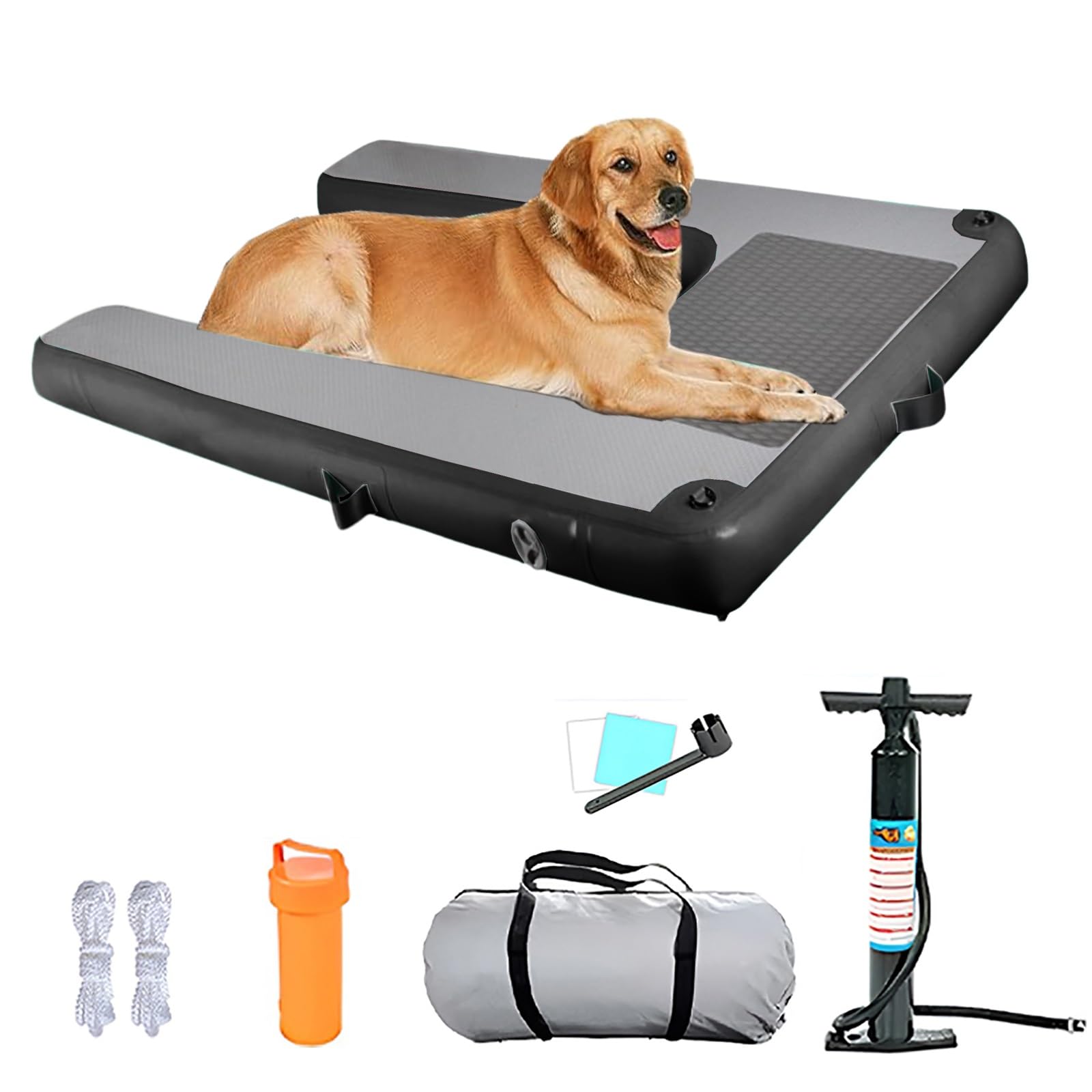 Inflatable Large Dog Water Ramp Float Floating Ramp, Comfortable Dog Pool Platform with Non Slip Steps, Portable Dogs Swim Ladder for Lake, Dock & Boat(Black)