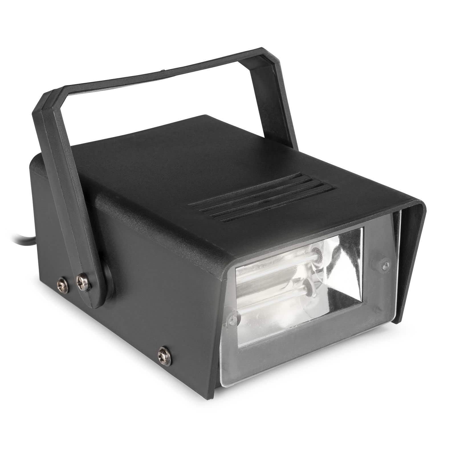 BeamZ BMS50 Mini Strobo de 25W con velocidad ajustable, ligero y compacto, tubo de flash de xenón, máximo 10 destellos por segundo, incluye soporte para colgar.