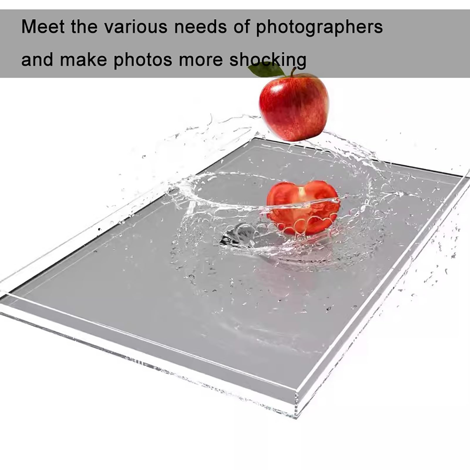 Akrylowa taca fotograficzna - przezroczysty zbiornik na wodę do ekspozycji i rekwizytów do fotografowania, wiele (60 x 60 x 5,5 cm / 23.6x23.6x2.1in)