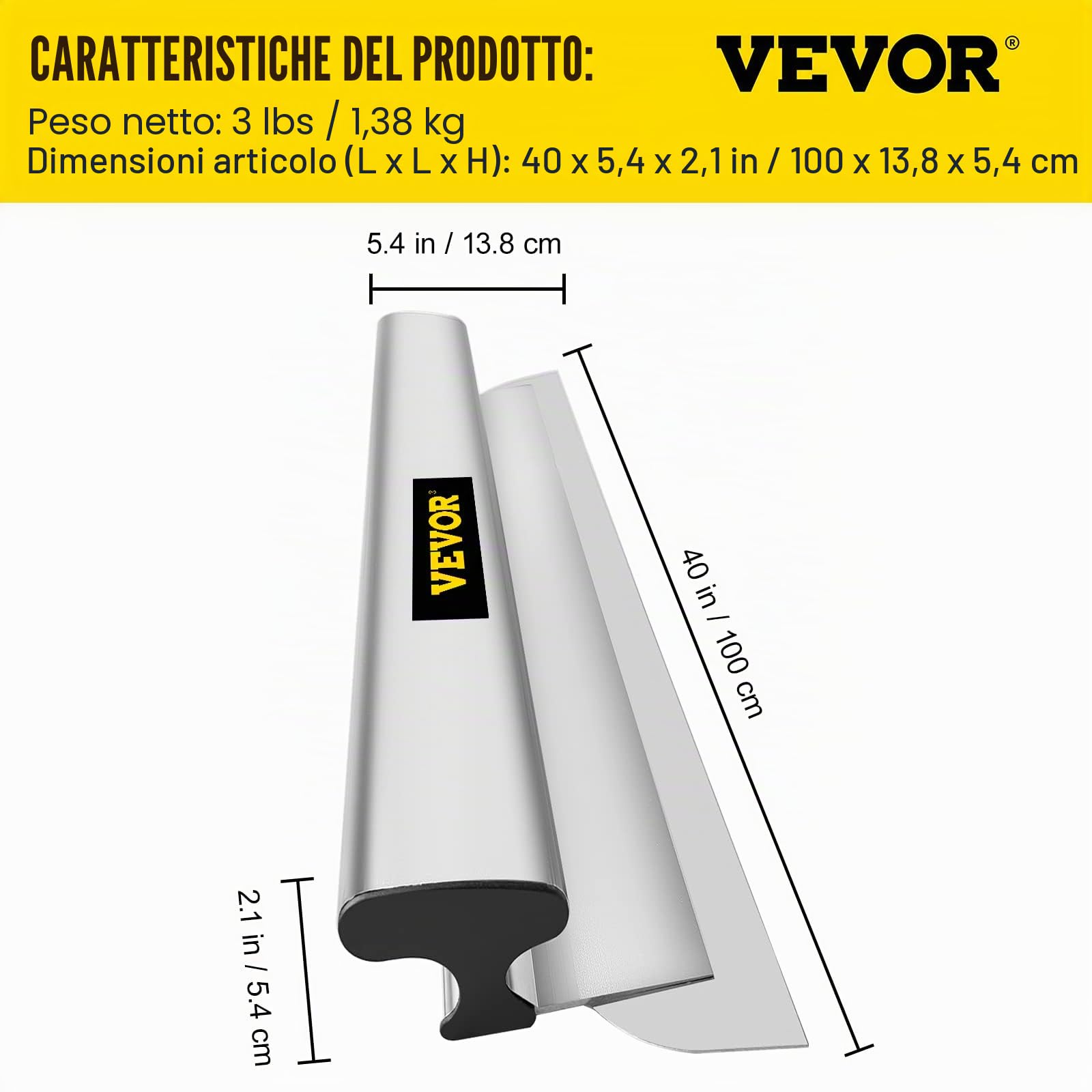 VEVOR Spatola di Finitura, Lama 40" Peso Netto 3Libbre Strumento Scremante in Acciaio Inossidabile per La Rimozione di Stucco, Mastice, Gesso, Stucco, Raschiatura,Vernice e Carta da Parati,Silk grigio