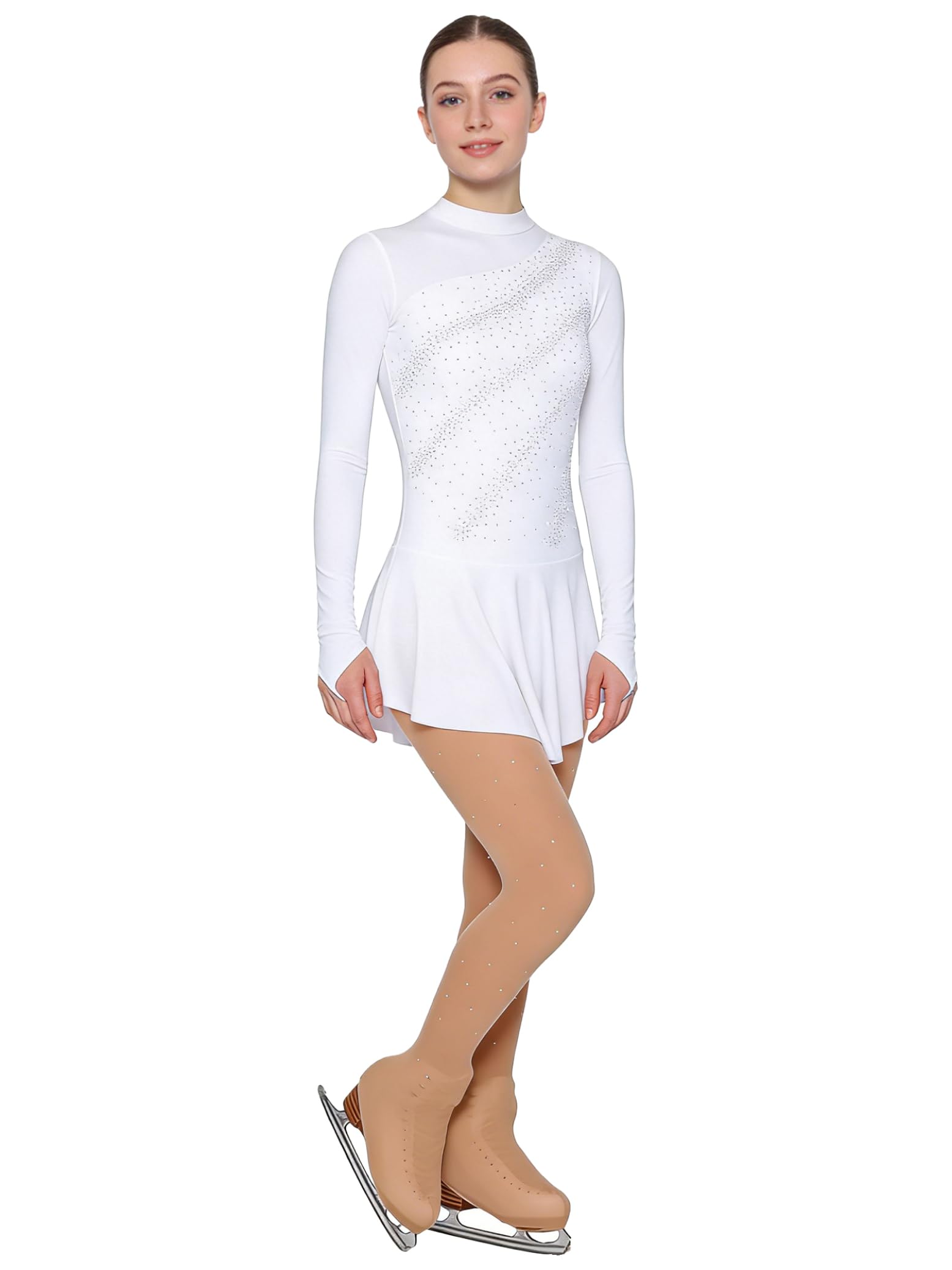 Hedmy Traje de Baile para Mujer Vestido de Patinaje Artístico sobre Hielo For con Pantimedias Medias de Bota de Patinaje Vestido de Baile Contemporáneo