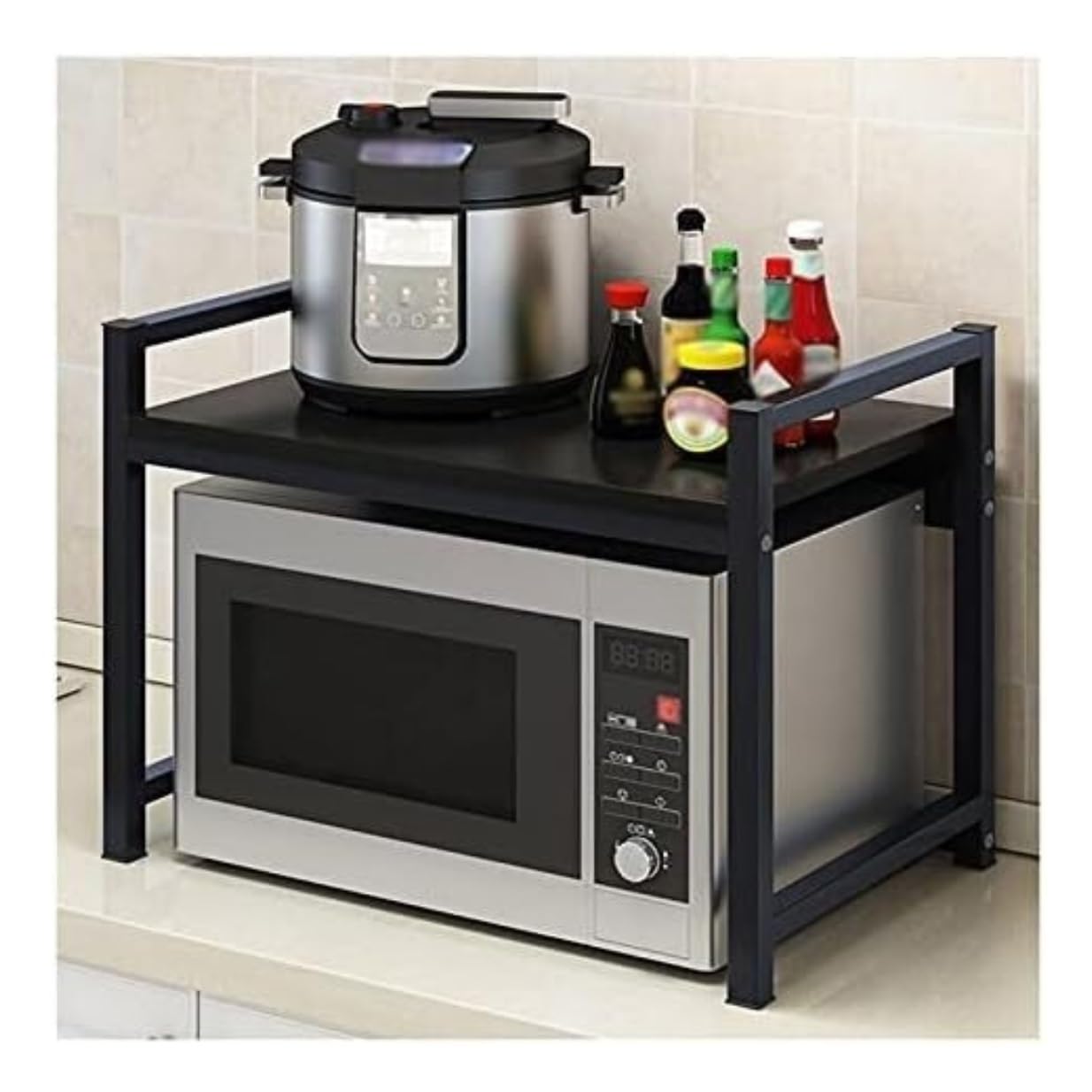 POLGDW Microwave Oven Stand Kitchen Baker's Rack with Steel Frame 2 Tier Storage Shelf Black Color Shelf Rack for Kitchen Storage