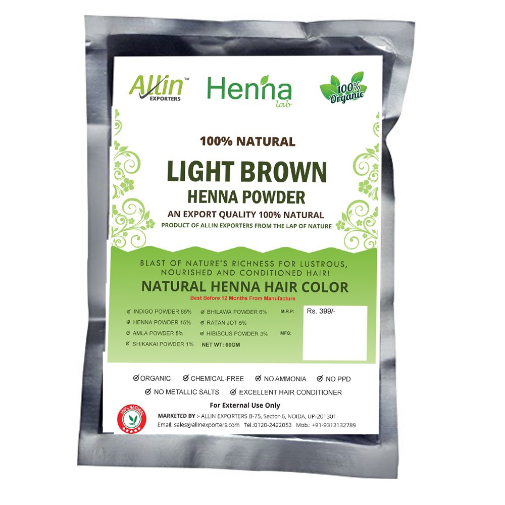 Allin Exporters Light Brown Henna Hair Color - 100% Organic and Chemical Free Henna for Hair Care - (60g x 3 Packets)-image-7