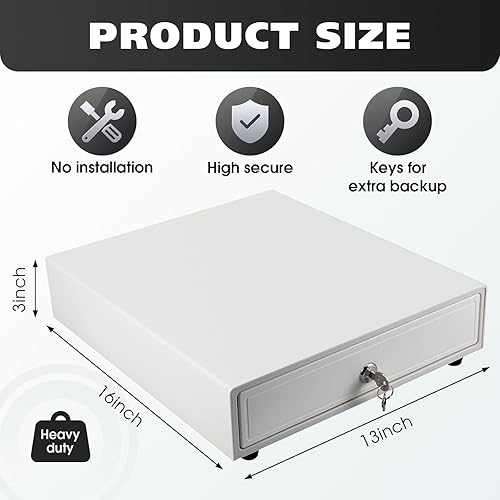 Miniatura 2 de Cajón de caja registradora de 2 piezas, 13 cajones de efectivo resistentes con 4 billetes, 5 ranuras para monedas, caja de bandeja de efectivo