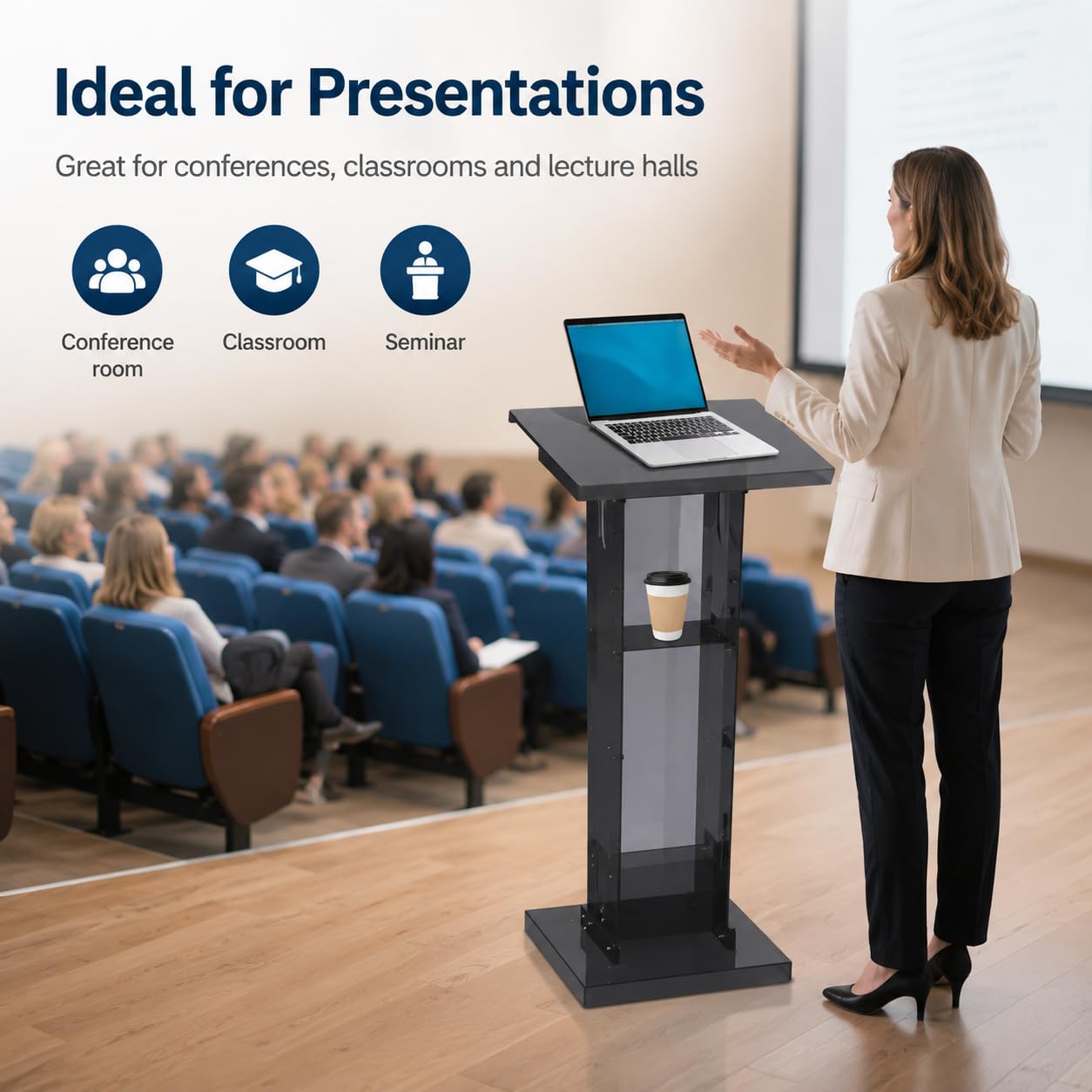 Acryl Rednerpult, Transparent Podium, Stehpult, Kanzel, 110cm hoch