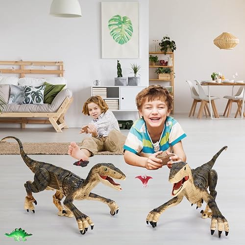 Miniatura 1 de Juguetes de dinosaurio con control remoto para niños, velociraptor jurásico rugiente y caminante, 2.4 GHz, juguetes de robot realista electrónico