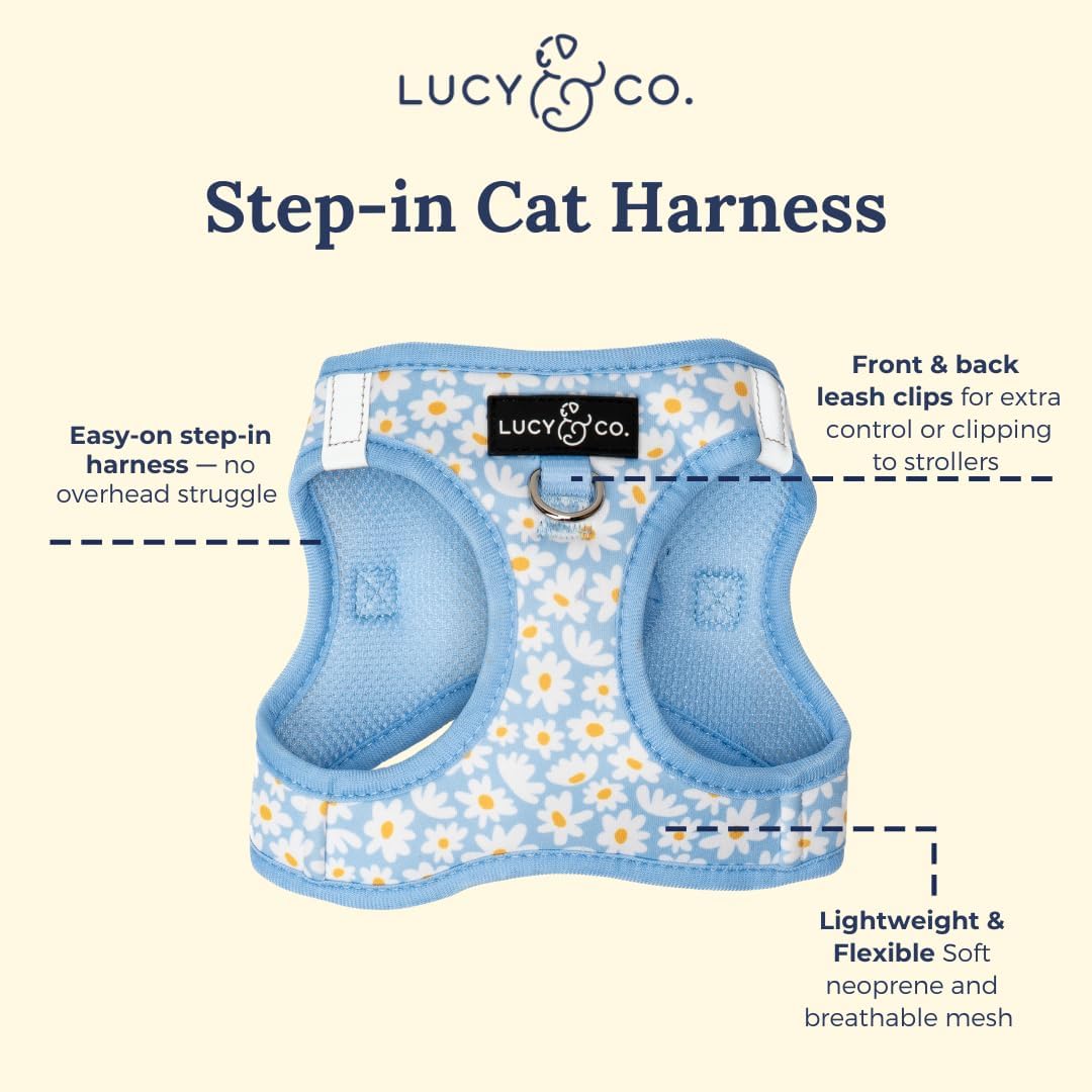 Lucy & Co. Simply Splendid Step-in Cat Harness & Leash Bundle – Reflective, Breathable & Adjustable Harness for Cats, Kittens & Small Dogs, Lightweight & Secure and Dual Leash Clips – Large