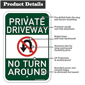 2Pack Private Driveway No Turn Around Sign 18” x 12” Private