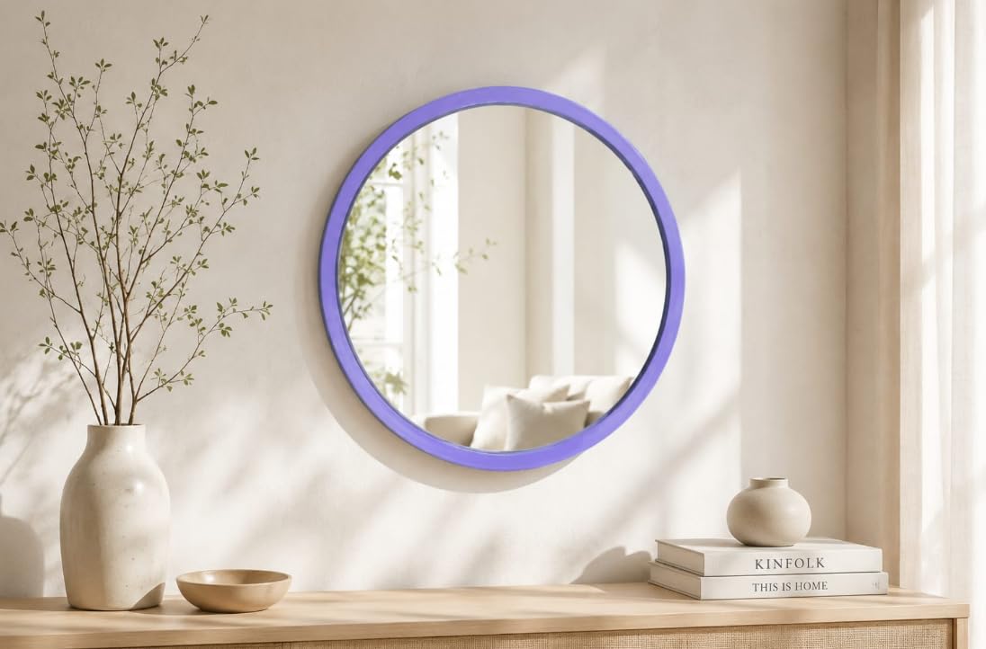 Round wall Mirror for Bedroom, Bathroom and Living Room, Purple 12inch(30cm)-image-4