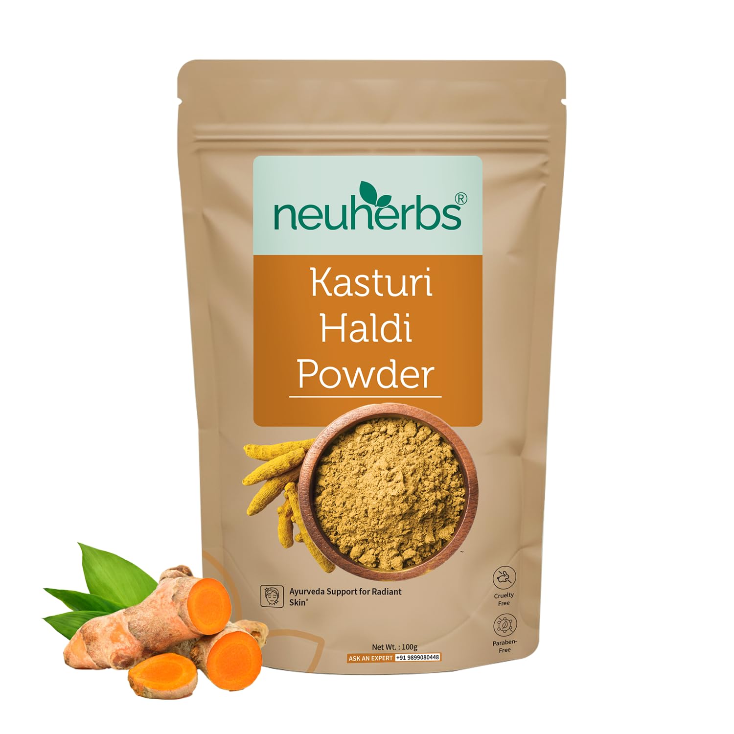 Neuherbs Kasturi Haldi Powder - 100g For Face Beauty | Wild Turmeric Powder Face Pack For Glowing Skin | 100% Pure & Natural