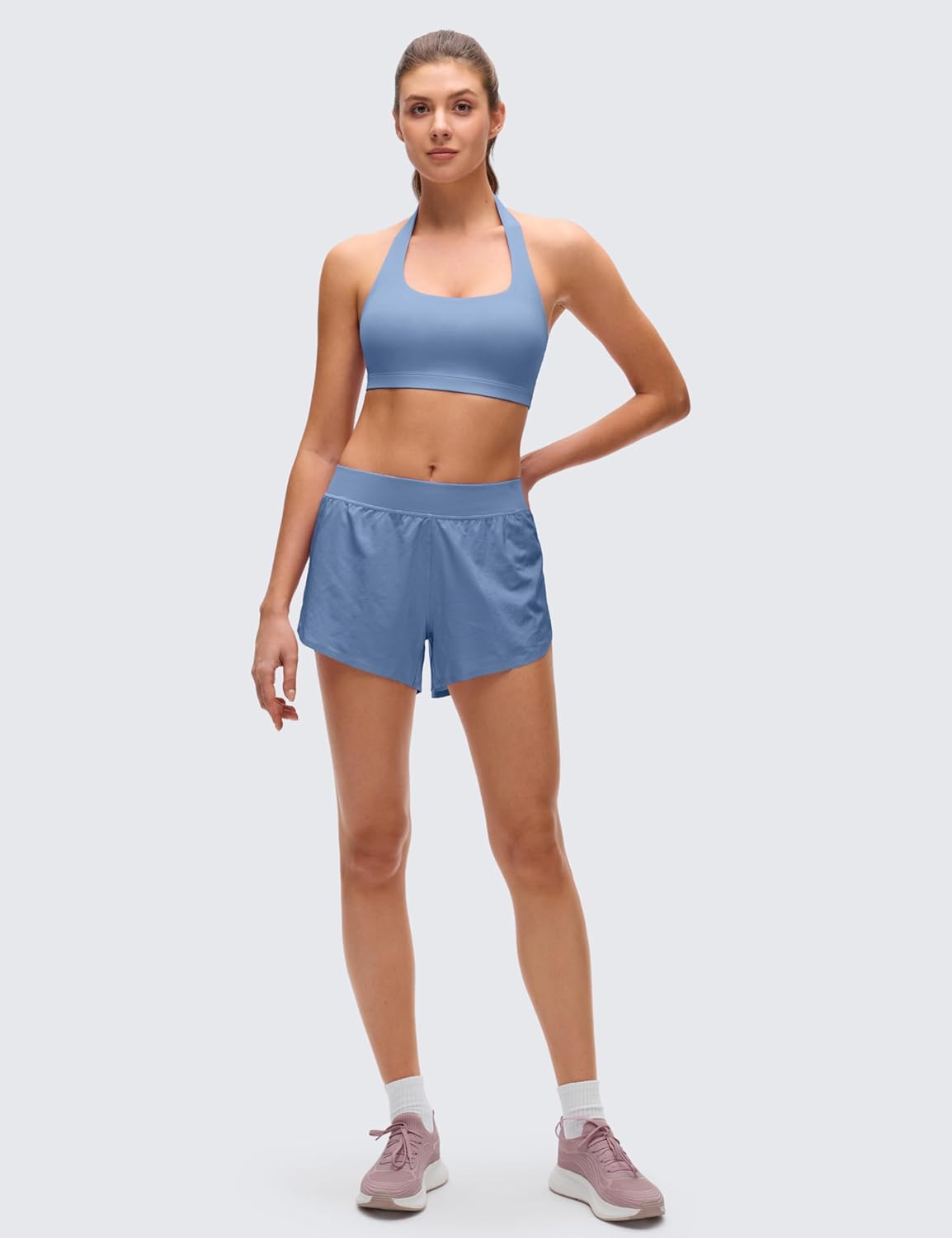 CRZ YOGA Butterluxe Halter Sports Bras for Women - Scoop Neck Padded Open Back Yoga Crop Gym Tops Low Impact - Image 3