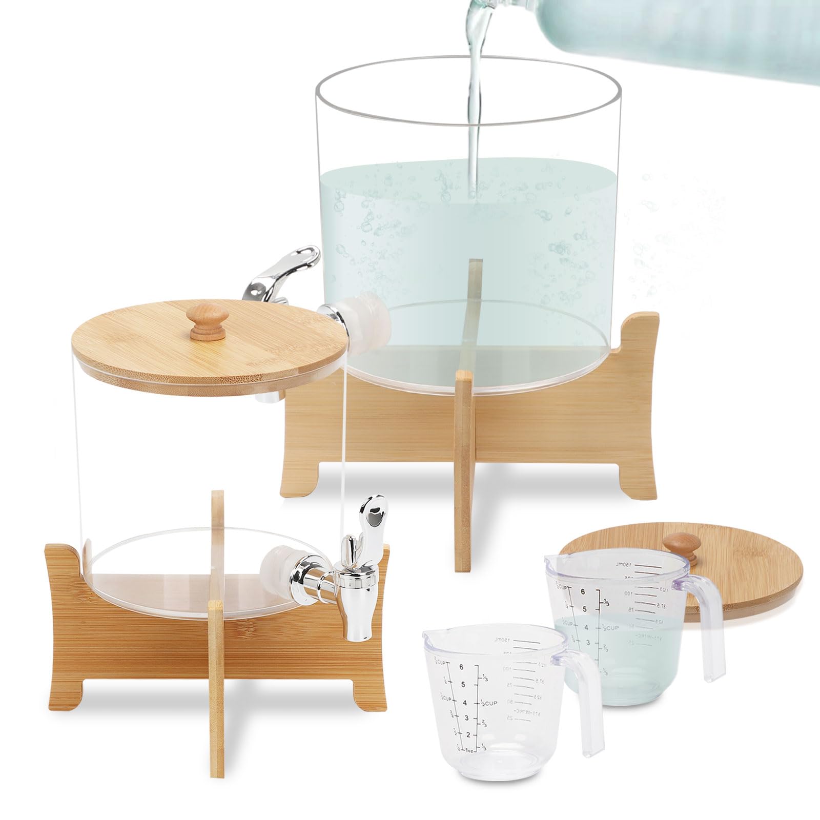 Lot de 2 distributeurs de détergent à lessive liquide avec robinet, 2,5 L réutilisables avec tasse à mesurer, pots de rangement en plastique pour adoucissant, booster de parfum, eau de Javel, bombes
