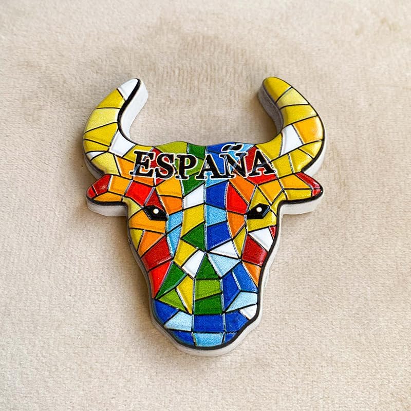 Espa&ntilde;a Bull お土産マグネット、モザイクデザイン、カラフルな装飾スペインアート、幾何学模様