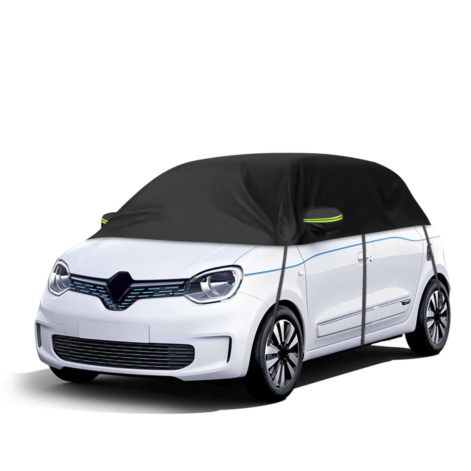 Demi-Couverture de Toit Compatible avec Renault Twingo 1993-2024 | Noir Demi Bache Voiture Exterieur avec Rrochets Ajustables et Oreillettes à Bandes Réfléchissantes