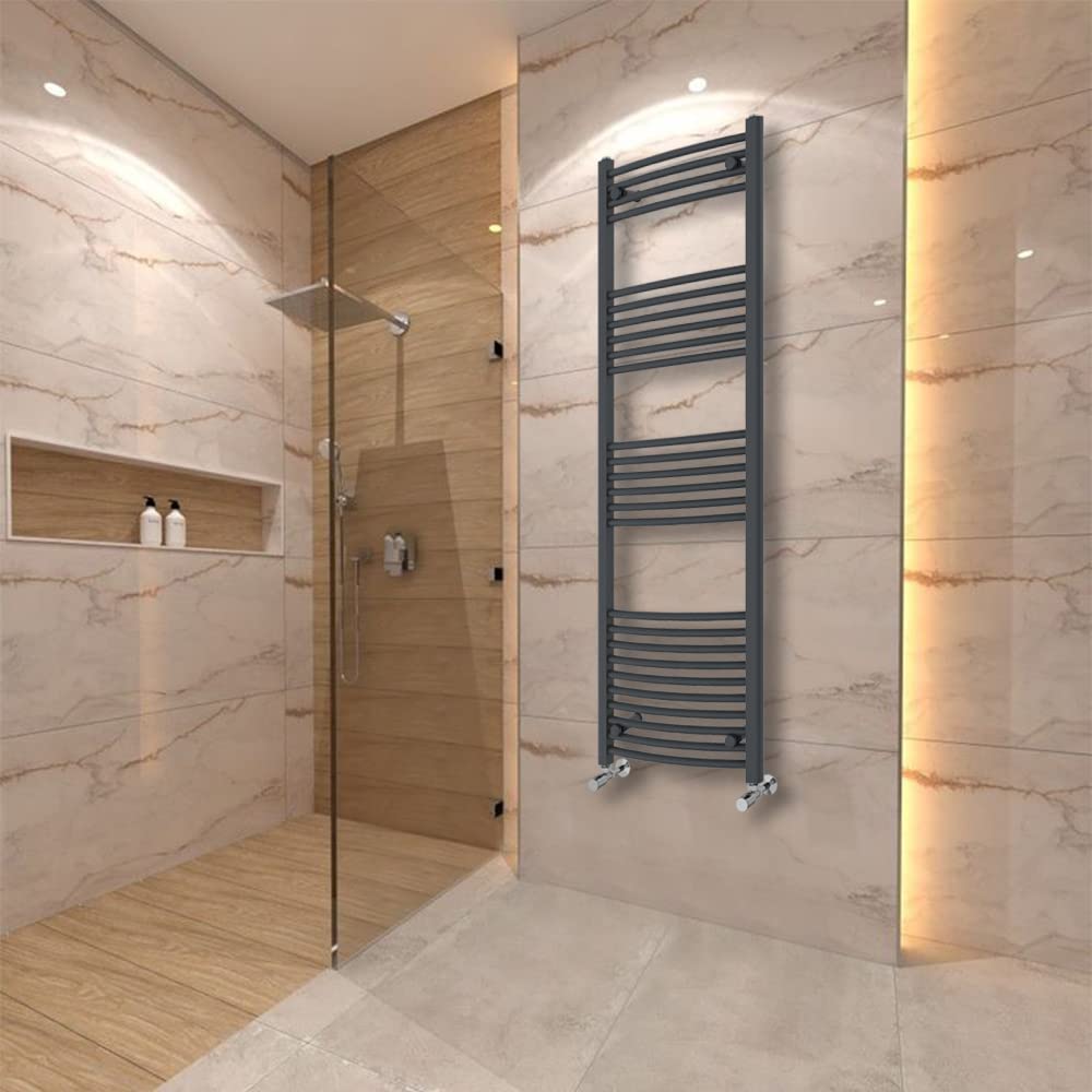Warmehaus Curved Heated Towel Rail Radiator Ladder Anthracite Grey 1600x500mm Central Heating Radiators for Bathroom Kitchen