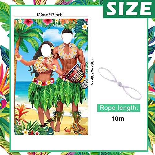 Image of Tudomro 6 x 4 ft Hawaiian Photo Props Banner Tropical Luau Tiki Couple Door Banner Aloha Party Decorations Fabric Luau Photo Booth Background Aloha Tiki Backdrop for Beach Party